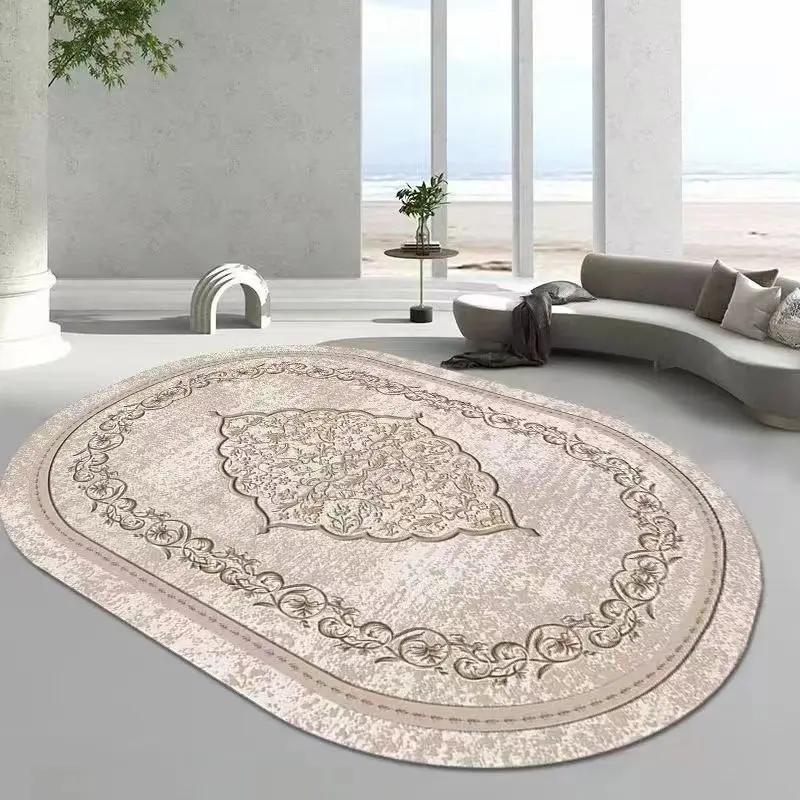 Ретро пушистые большие ковры для гостиной, журнальные столики, мягкий коврик, овальный декоративный ковер для спальни, моющийся утолщенный коврик
