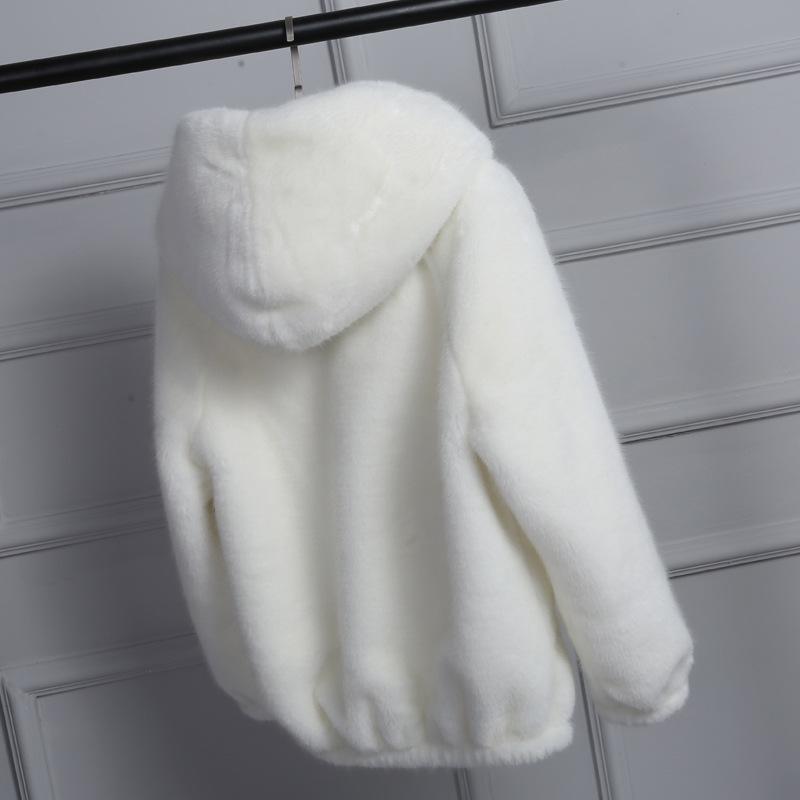 Women Warm Faux Fur Coat Hooded Winter Outerwear Fluffy Jacket Thicker
