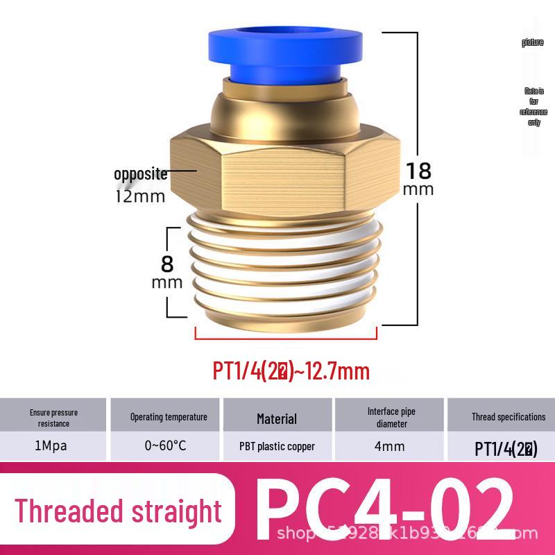 Zhuoji Pneumatic Quick Connector PC8-02: Threaded 6/8/10/12mm Air Compressor Accessory