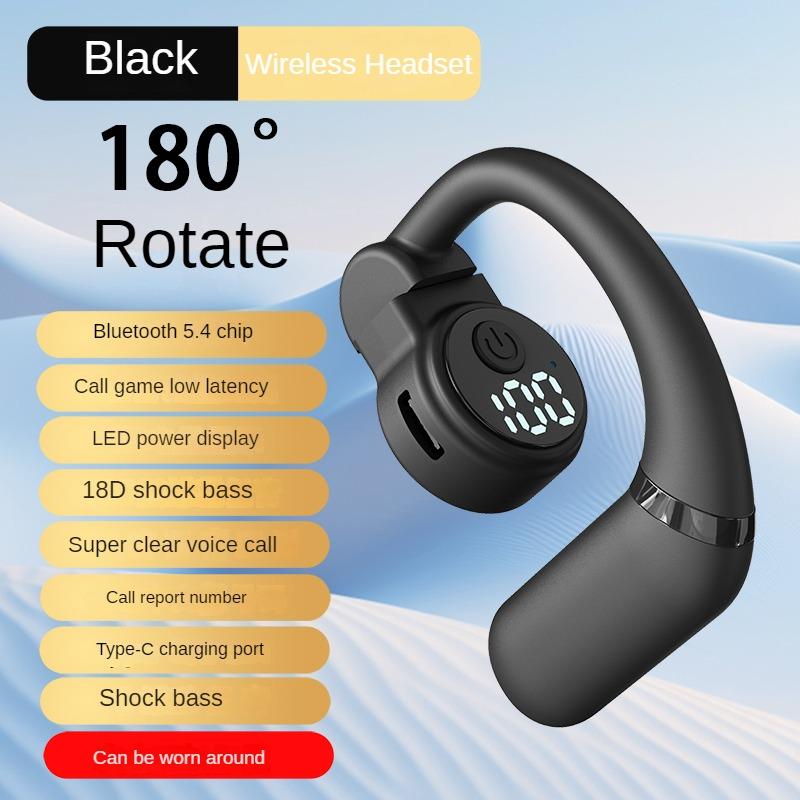 Wireless Bluetooth 5.4 Earphone Ear Hook Headphone HiFi Stereo Noise Reduction Headset 180° Rotation Adjustable Left Right Ear Universal Earbud