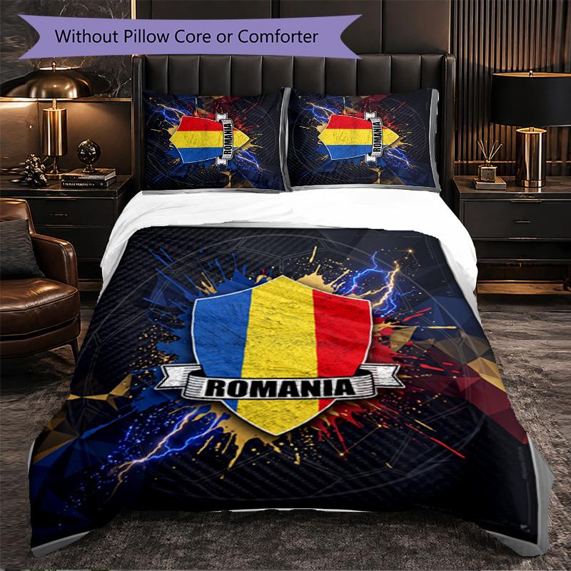 Romania Football Pattern 3 Pieces Bedding Set Soft Microfiber Duvet Cover with Pillow Cases for Bedroom
