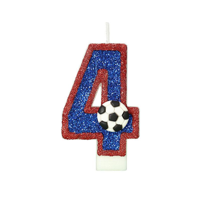 Football Children's Birthday Candles Number 0-9 Blue Sparkles Birthday Creative Soccer Candle for Boy Party Cake Top Decoration