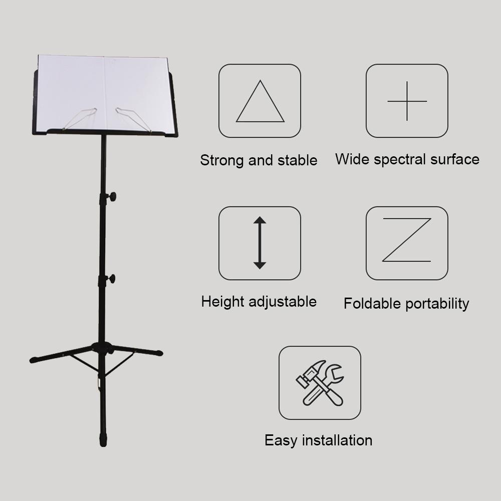 Portable Metal Music Stand Detachable Musical Instruments for Piano Violin Guitar Sheet Music Black