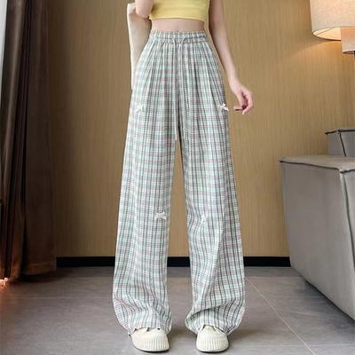 Женские лоскутные цветные контрастные клетчатые свободные повседневные модные широкие брюки