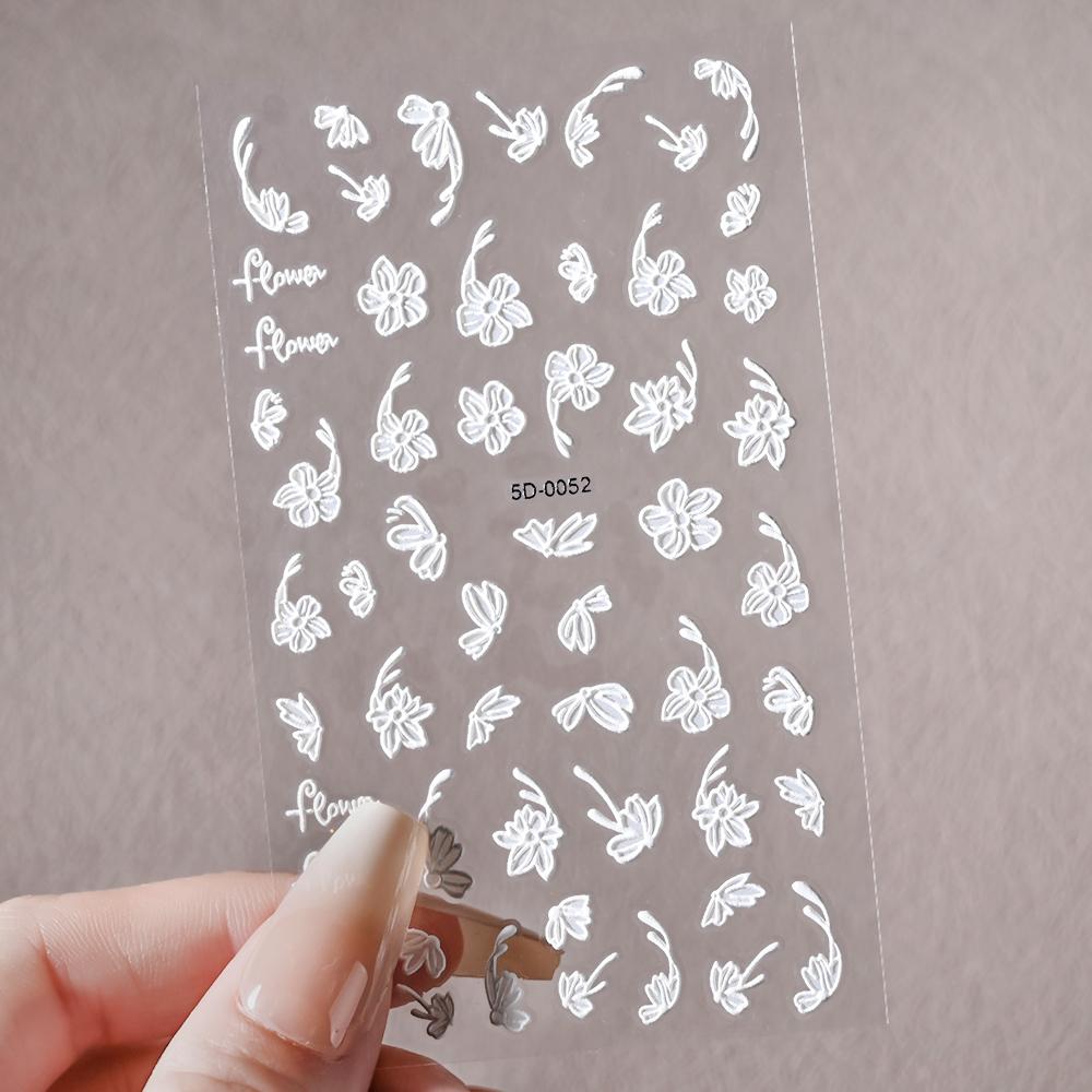 1pc 5D Bee Butterfly Flower Embossed Nail Sticker Self-Adhesive Acrylic Sunflower Engrave Decal Manicure Slider Decoration6x10cm