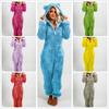 Women Warm Furry Pajamas Plush Fleece Zipper One-Piece Pajamas Soft and Comfortable Hooded Cute Bear Lounge Wear Women Onesies Home Night Sleepwear