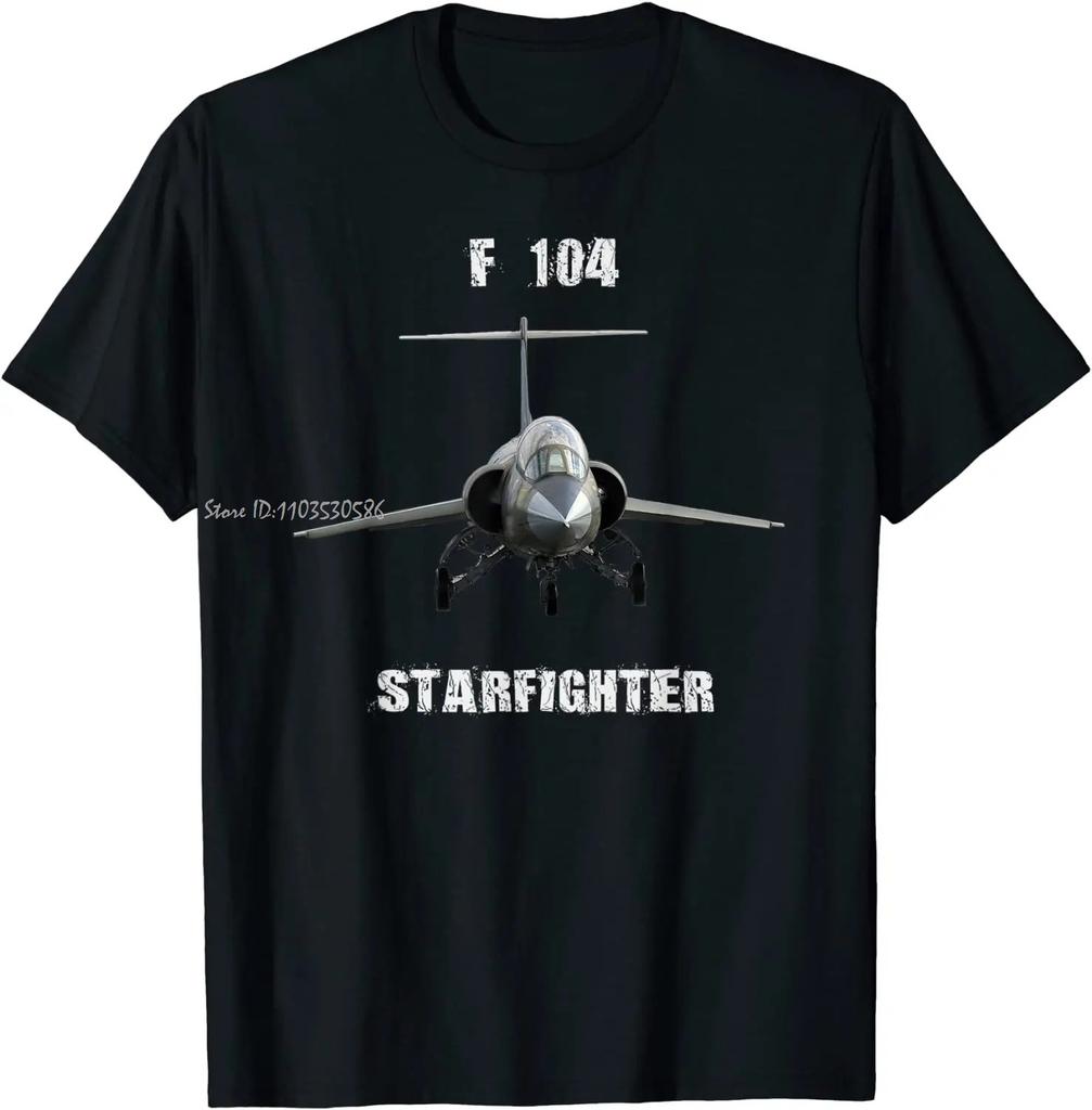 США Военно-воздушные силы F-104 «Звездный истребитель» Истребитель Сверхразмерная футболка Премиум Хлопок Футболка Круглый вырез Мужская одежда Унисекс Топы Т...