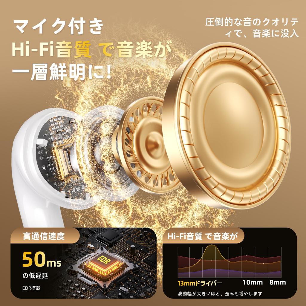 YJJC Bluetooth Wireless Instant Fast Compact and with LED Perfect for Web and Compatible with iPhone and Android Earbuds, Connection, Hi-Fi, Type-C