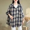Длинные рукава больших размеров хлопковые винтажные клетчатые рубашки с капюшоном и блузки для блузки Повседневные свободные топы весна-осень женские рубашки на пуговицах