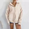 Women's Plain Color Casual Zipper Hooded Cardigan Coat With Pockets