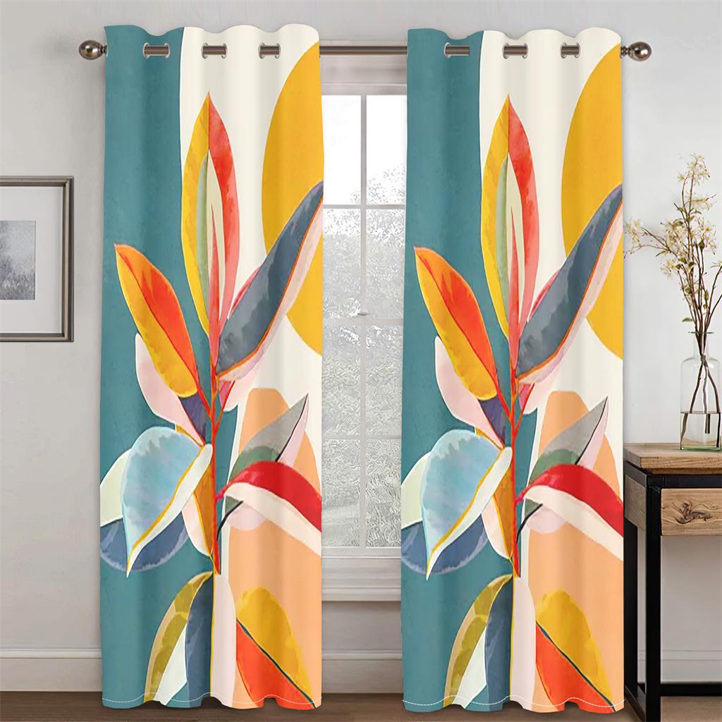 Абстрактные геометрические художественные шторы с принтом листьев для спальни, гостиной, жалюзи от пола до потолка, жалюзи на окна, люверсы, верхние шторы