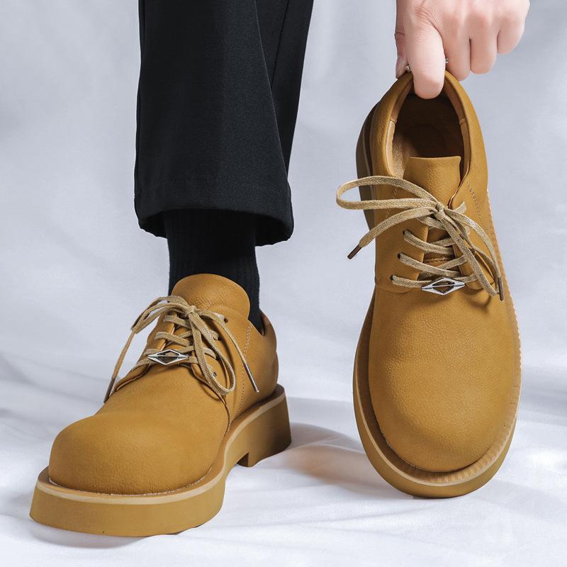 Увеличивающие рост туфли на платформе Paris big head мужские туфли Дерби ретро уличные красивые желтые кожаные туфли 177177-E