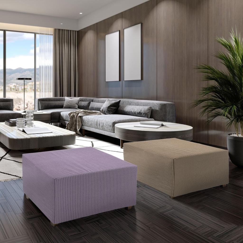 uxcell Square Jacquard Ottoman Slipcover with Elastic Stretch Footrest Stool Cover for Living Room Furniture Protector Medium Bottom, (Green, Size)