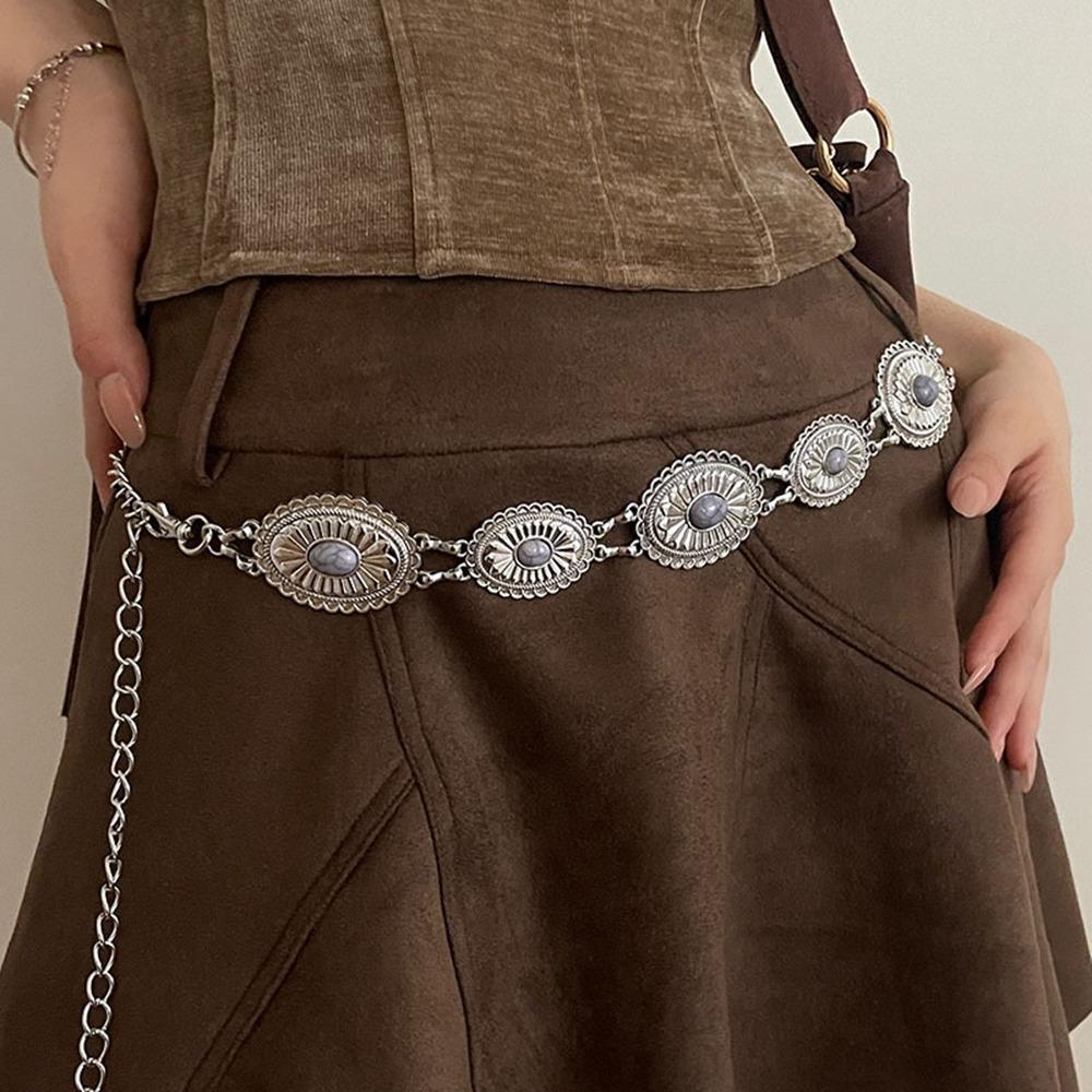 Vintage Bohemian Style Waistband Flower Ethnic Style Belt Metal Waist Chain Beach Accessories