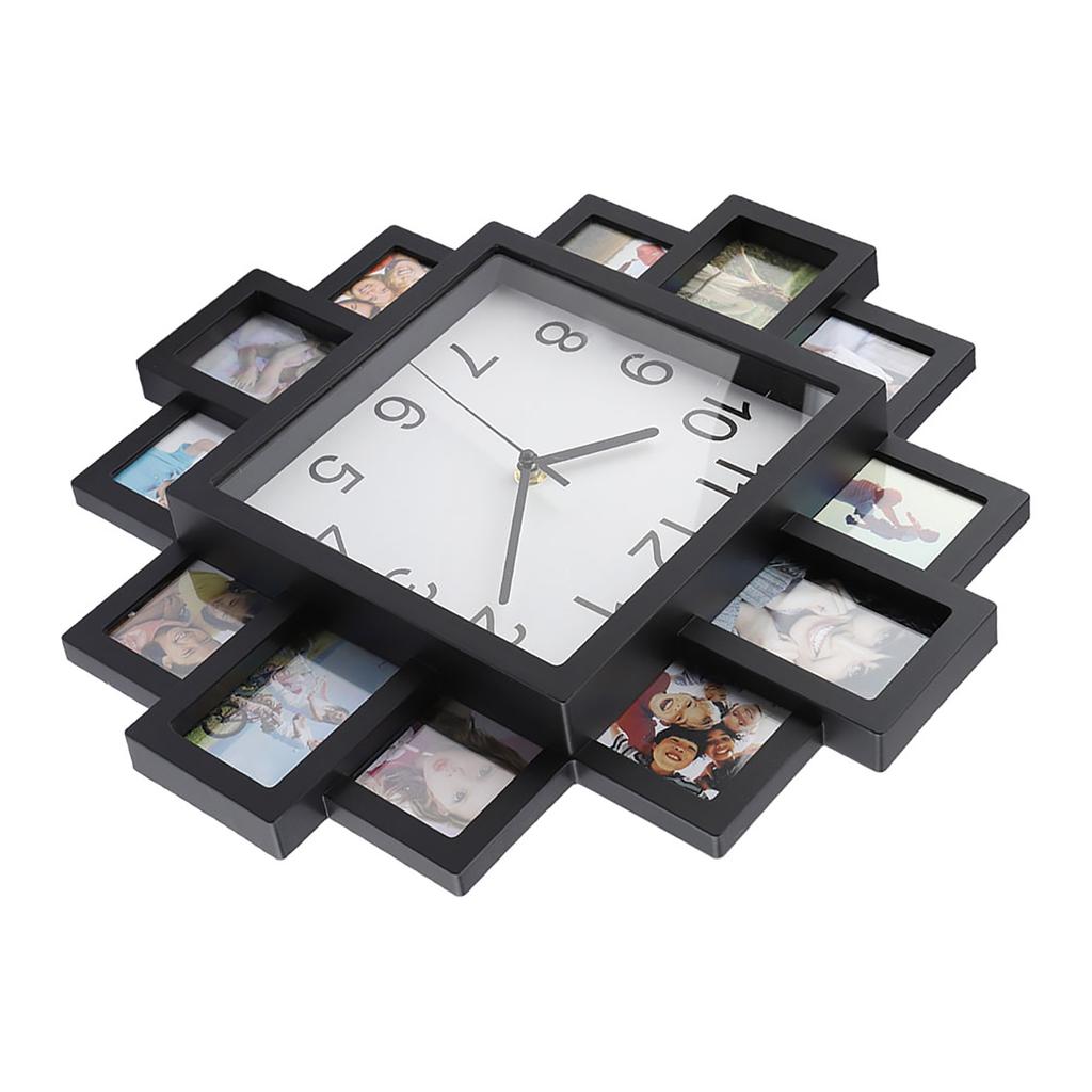 2 In 1 Plastic Wall Clock Photo Frame Black Modern Home Decor Living Room Decoration