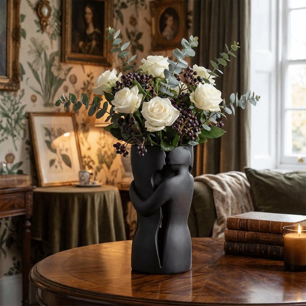 Black 3D Couple Flower Vase Abstract Shape Decorative Vase Foyer Decoration
