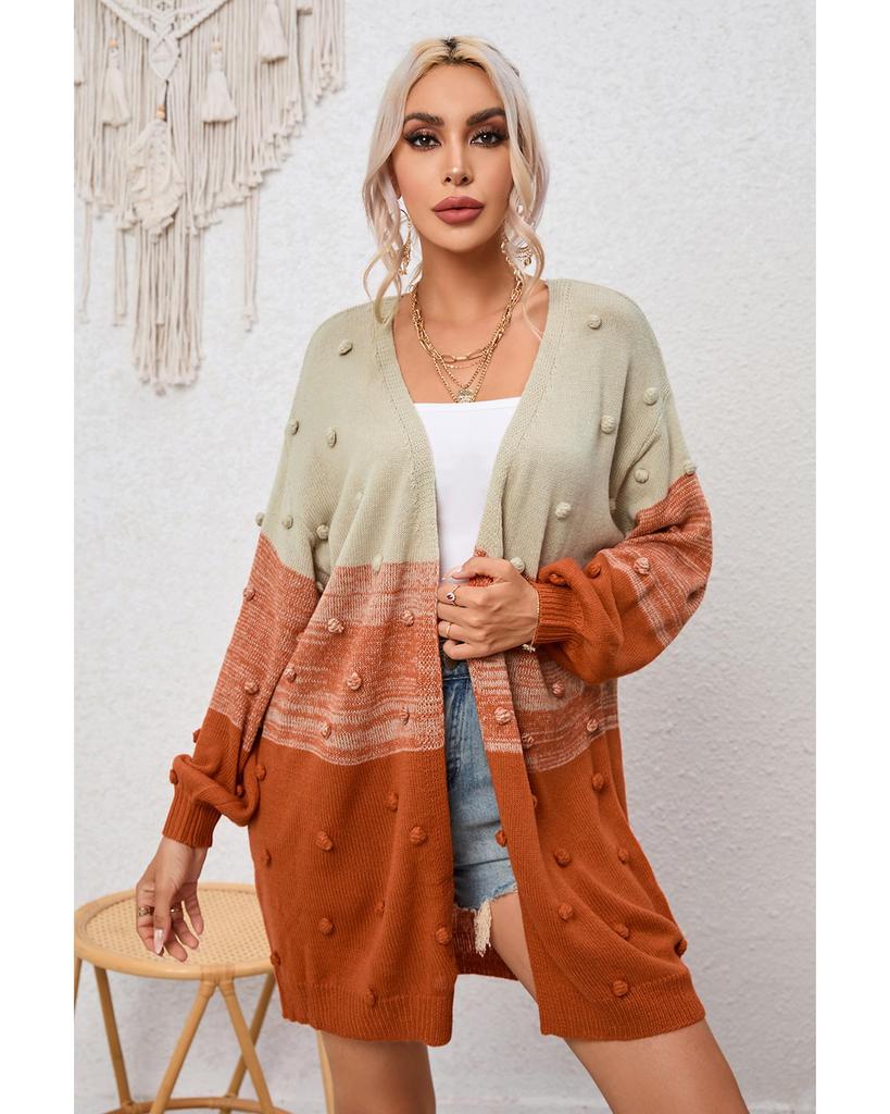 Azura Exchange Кардиган с открытым передом и цветными блоками и помпонами