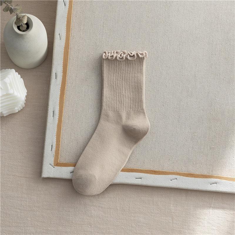 5 Pairs of Women's Summer Thin Style In The Tube Wooden Ear Side Socks