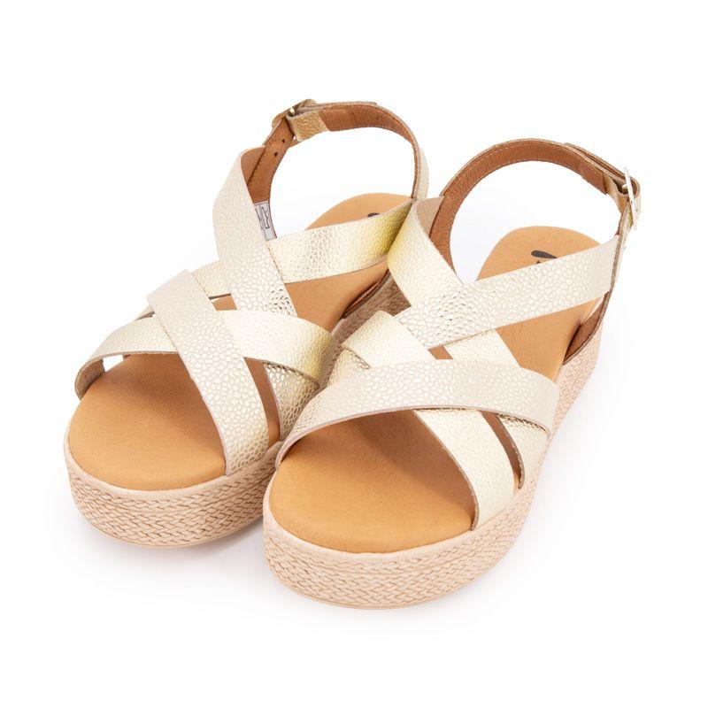 Золотые сандалии на танкетке с принтом крокодила Женские BIOSTOCK