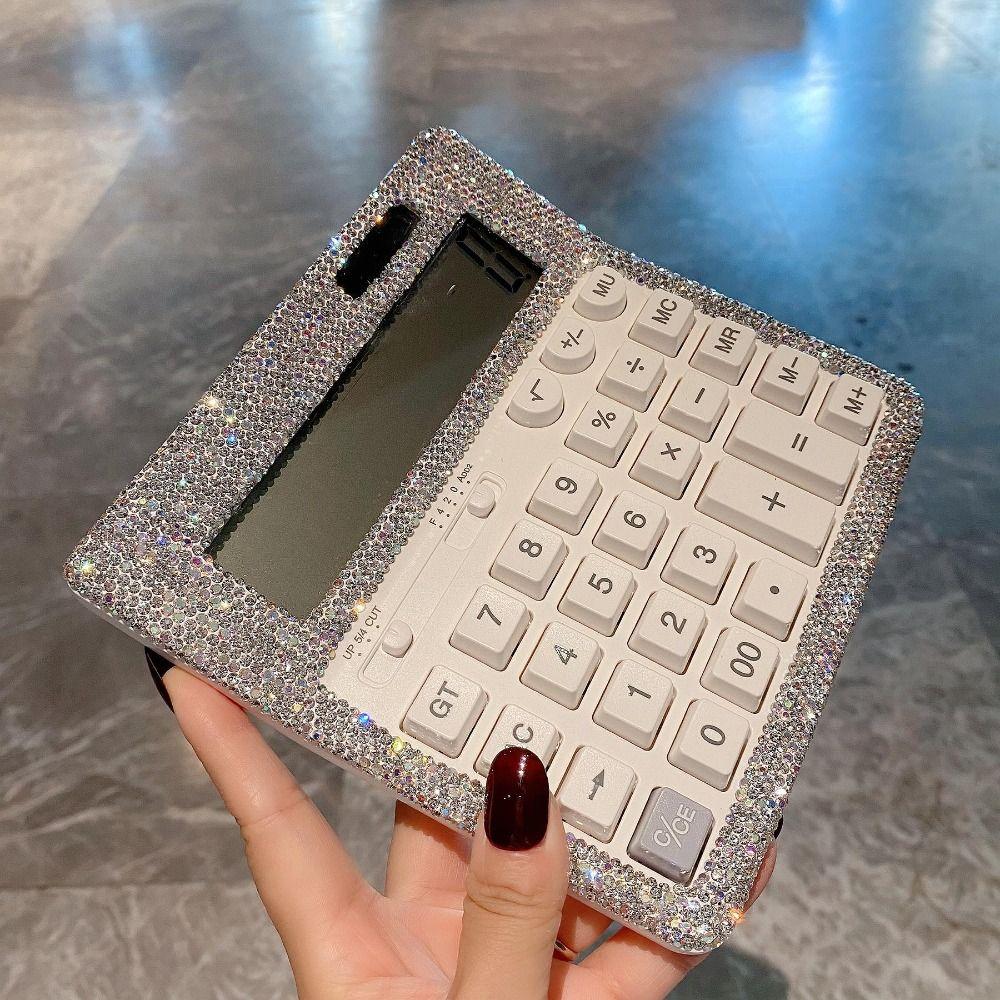 Shiny Rhinestone Calculator Dual Power Multifunctional Solar Desktop Calculator Efficient Calculation Light Luxury