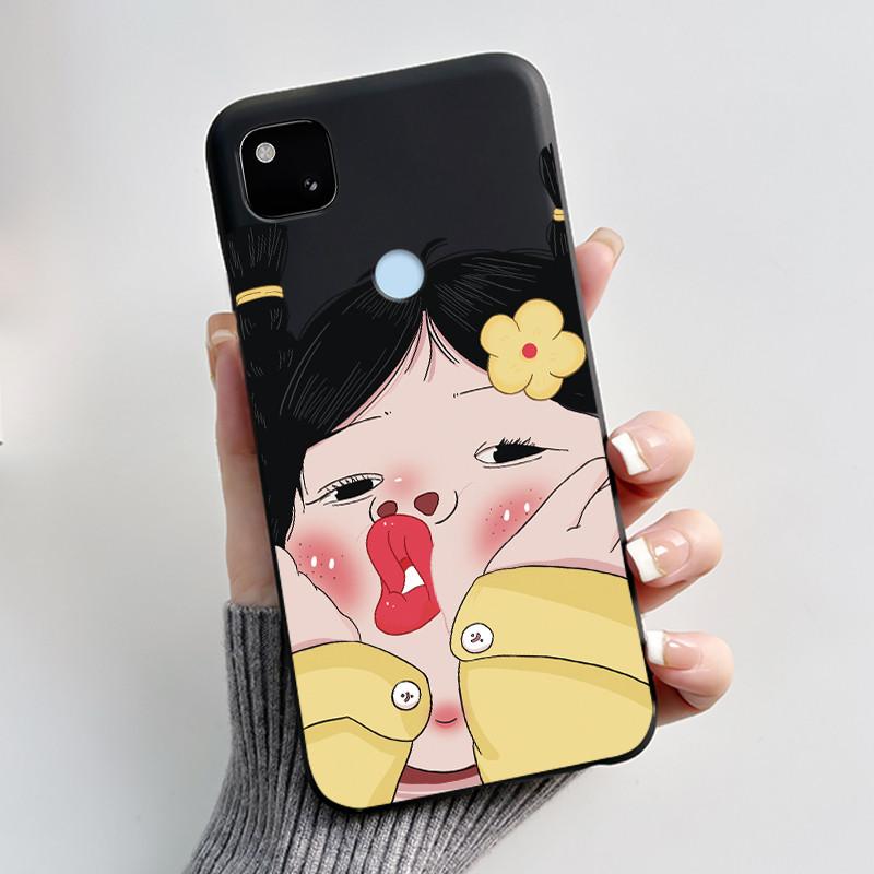 Чехол для Google Pixel 4A 4 A 4G Черный Чехол для Телефона Эстетичный Милый Кошка Мультяшный Тонкий Мягкий ТПУ Силиконовый Задняя Крышка Для Pixel4A Чехол