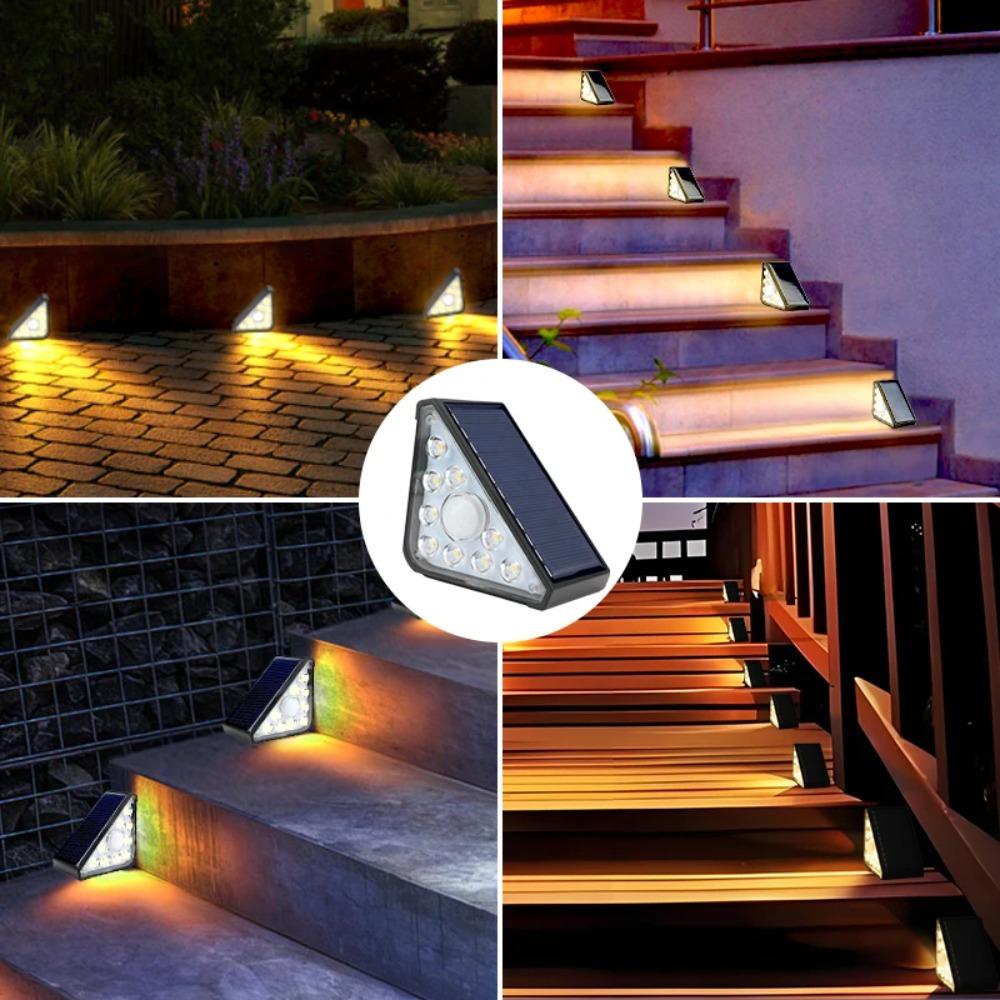 2 pcs Solar LED Stair Light Fence Triangle Pathway Deck Lamp Outdoor Garden Decorative Yard Porch Front Door Driveway Lighting