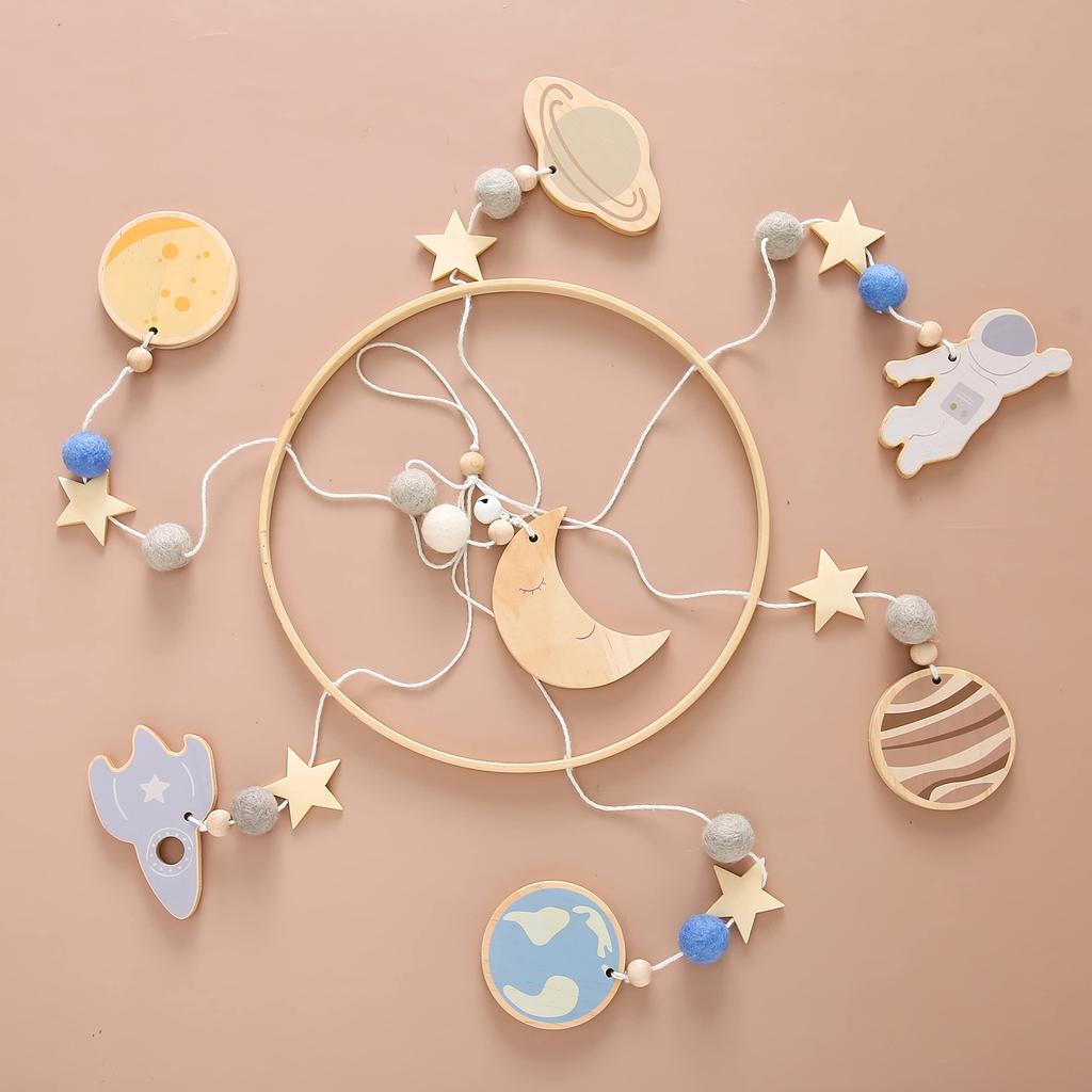 Сделайте деревянный войлочный подвес для кроватки из шерсти, реквизит для фотосессии, украшение для детской комнаты, подарок для новорожденного, успокаивающий плач, давайте мобиль, украшение, реквизит, украшение, подарок, (синий)