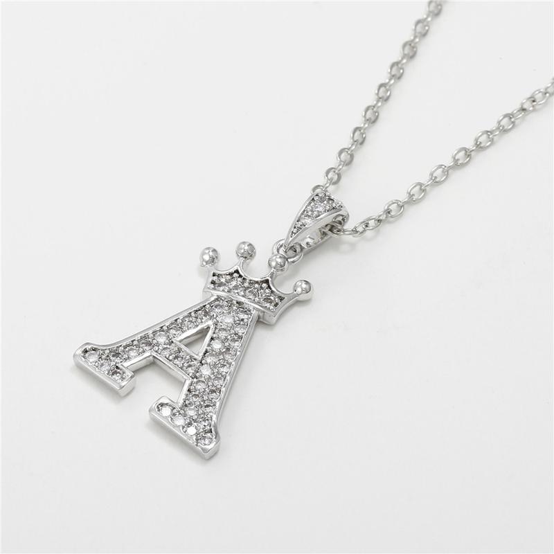 Unisex Fashion Crown A-Z Alphabet Pendant Vintage Chain Necklaces Hip-Hop Style Crystal Zircon Punk MIT