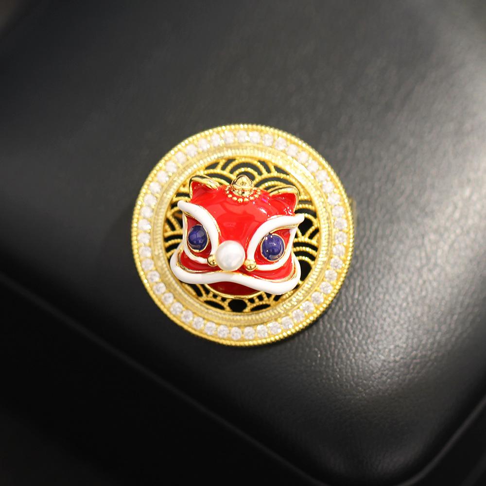 Guofeng новая китайская масляная капающая брошь-лев геометрический синий животный штырь, инкрустированный бриллиантами, вращающийся, одинаковый для мужчин и женщин, корсаж