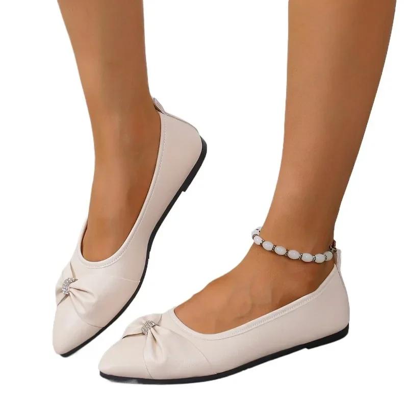 Модная женская обувь 2024 года, горячая распродажа, женские туфли на плоской подошве, модные кристальные туфли для офиса и карьеры, сексуальные туфли с острым носком, большие размеры, туфли на плоской подошве на низком каблуке