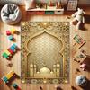 Prayer Rug Islamic Muslim Worship Floor Mat Gold Mihrab Arch Pattern Educational Prayer Carpet for  Home Gift