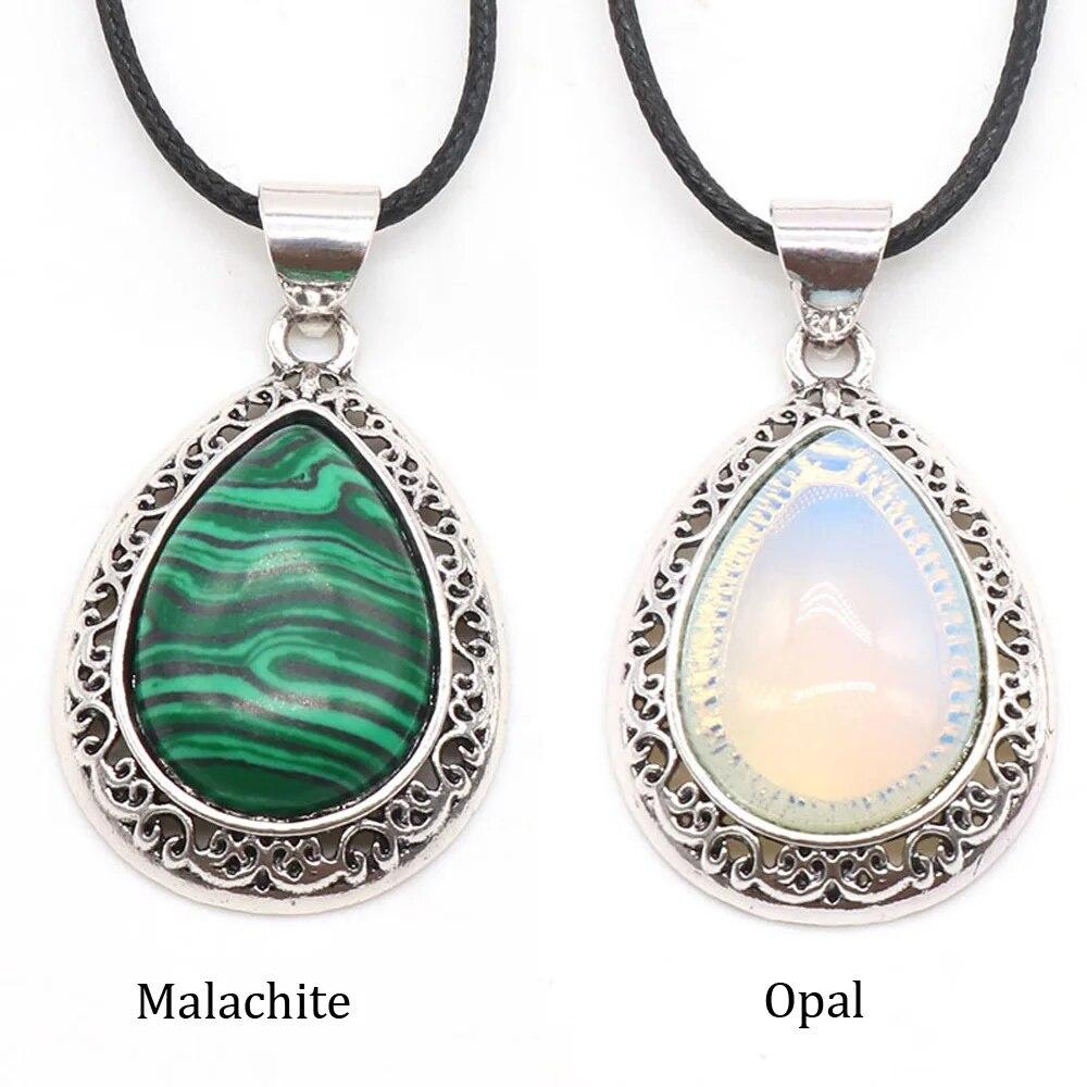 2 шт./компл. натуральный камень хрустальные капли воды кулон сплав гальванопокрытие тигровый глаз аметист кварц абалон Bebey ожерелье