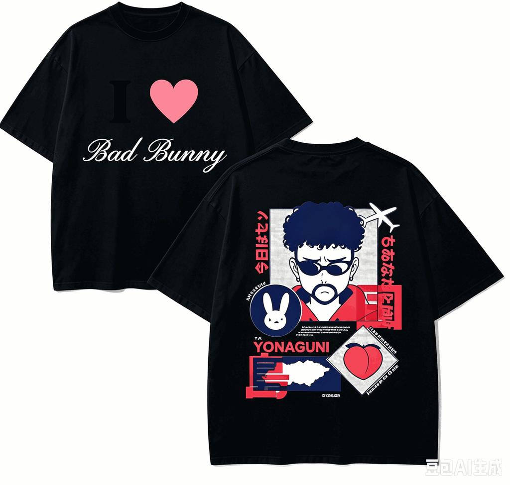 Подарочная футболка Bad Bunny Мужская Женская Харадзюку Оверсайз Унисекс Короткий рукав Уличная мода Высокое качество Для пар Горячий товар Удобная