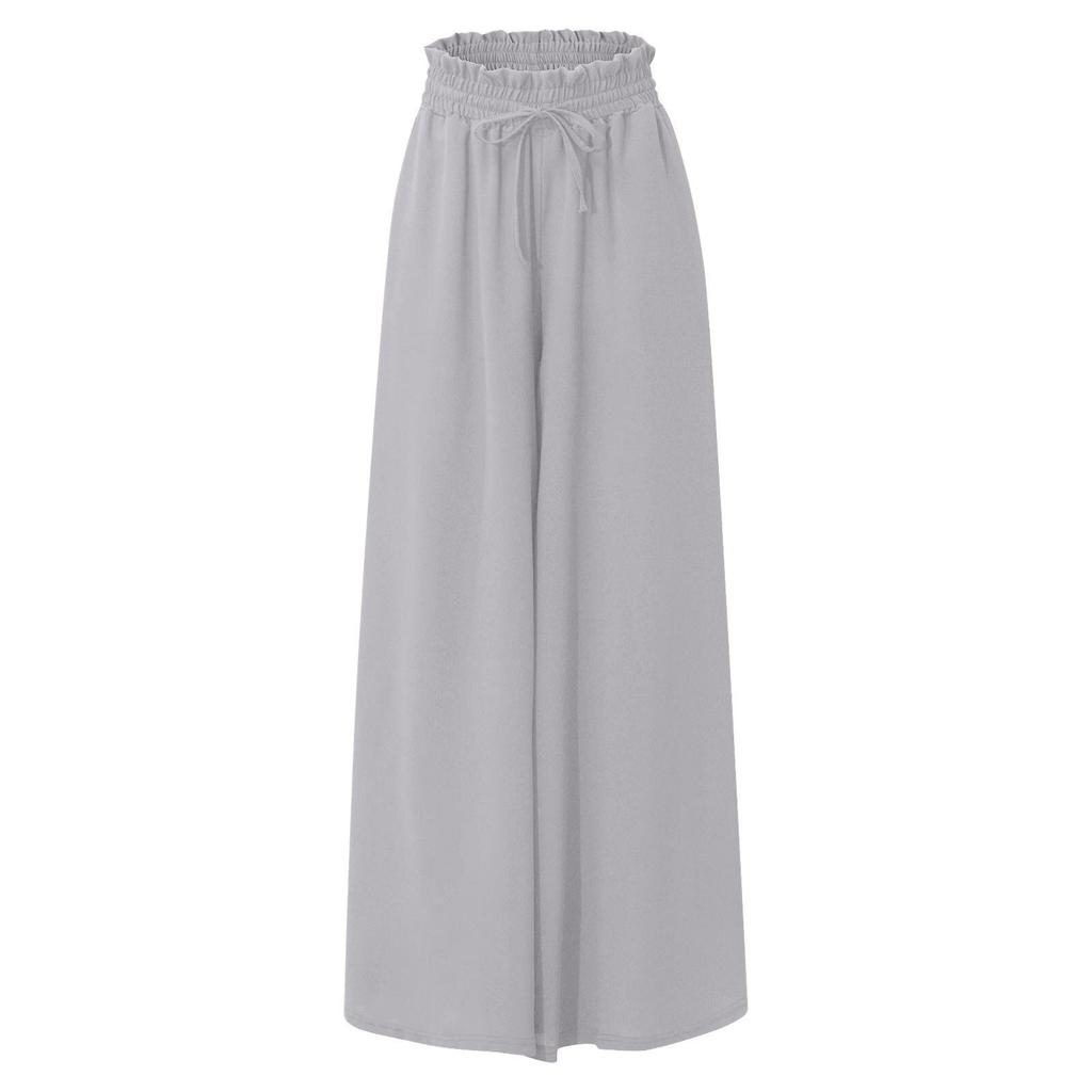 Women's Solid Color Trousers Elastic Belt Wide Leg High Waist Long Culottes