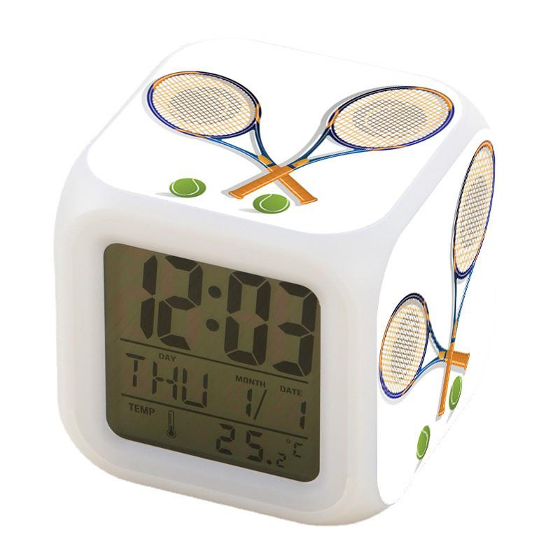 Seven-Color LED Digital Alarm Clock - Multi-functional, Color-Changing, Large Screen, Creative Square Design.