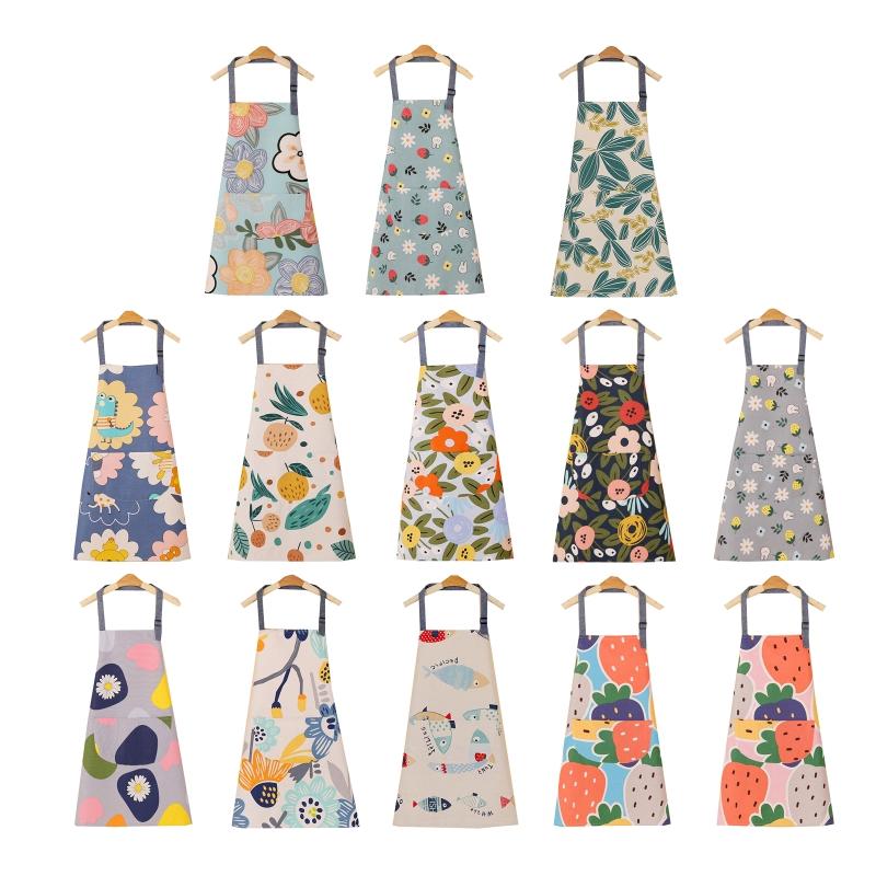 Cartoon Pattern Cotton Apron with Large Front Pocket No Sleeve Hanging Neck for Men Women Unisex Adjustable Kitchen Cooking