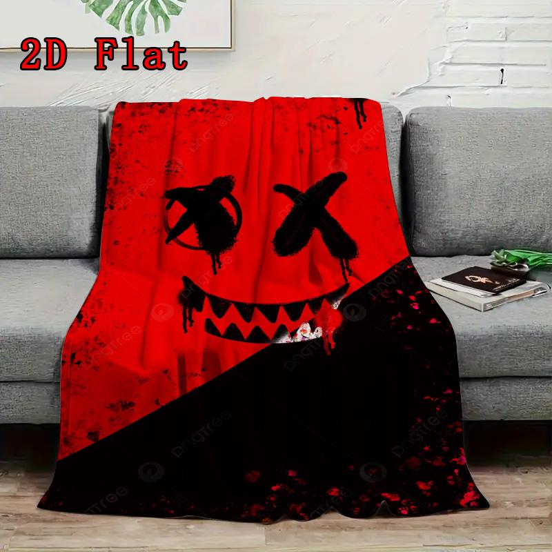 Black and Red Smiley Face Graffiti 2D Flat Pattern Flannel Blanket High quality All Seasons Warmth and Comfort Perfect for Christmas Gifts.MMT0918277