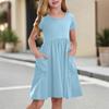 Children's Skirt Round Neck Short Sleeve Princess Dress Fashion Casual Pocket Dress For Girls