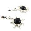 [H3456] - Silver Earrings 'Jeet Black Goddess' Sun - 26x20 Mm