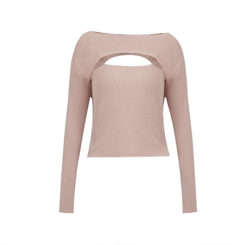 New, popular autumn women's design sense two-piece slim-fitting striped knitted sweater top