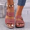 2024 Горячая Распродажа Женская Обувь Рим Женские Сандалии Уличные Повседневные Сандалии Женские Круглые Носки Большие Размеры Танкетка Пряжка Ремешок Туфли Женские
