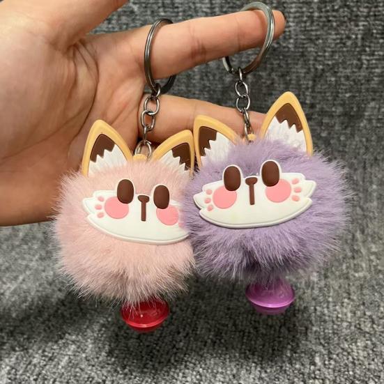 Брелок-подвеска с колокольчиком Лисий Меховой Лицевой Розовые Следы Лап Мягкий Плюшевый Брелок Сумки Рюкзаки Декоративные Аксессуары