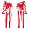 Kids Girls Christmas Dance Costume One Shoulder Striped Sequins Unitard Active Jumpsuit Dancewear
