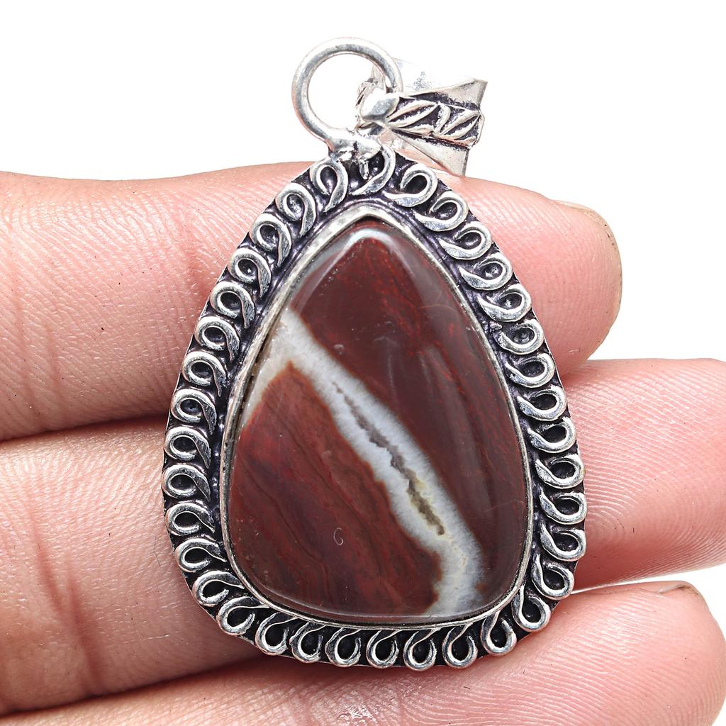 Pendant Stick Agate Gemstone Valentine'Day Ethnic Silver Jewelry 2.25"