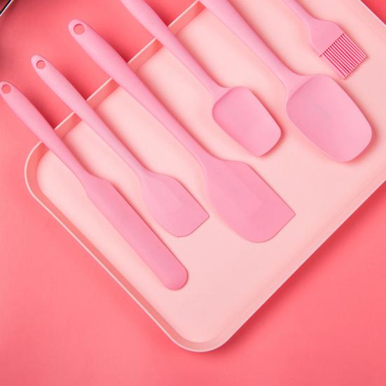 6Pcs/Set Baking Food Scraper Six-piece Set Non-stick Food Grade Silicone Spatula Tool for Baking BBQ Cooking Mixing Scraping Multifunctional