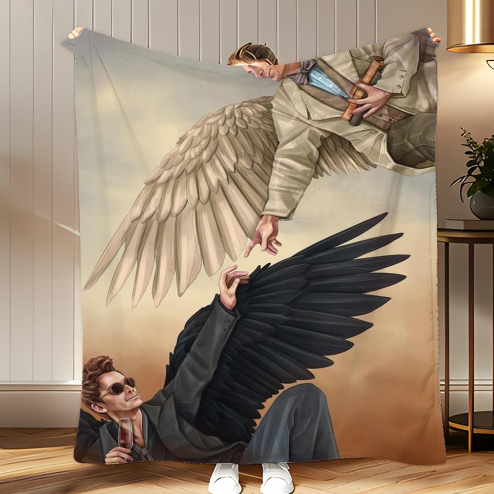 book  tv series Good Omens Throw Soft Coral Fleece Blanket 310gsm Fluffy Warm Throw for Sofa Bed Couch Bedroom Decor