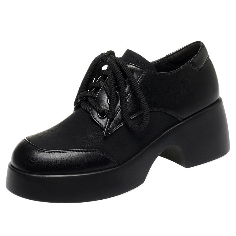 5cm Vintage Comfortable Soft Leather Loafers Women Platform Shoes 2025 Fall Med Square Heels Shoes Thick Bottom for Office Mom