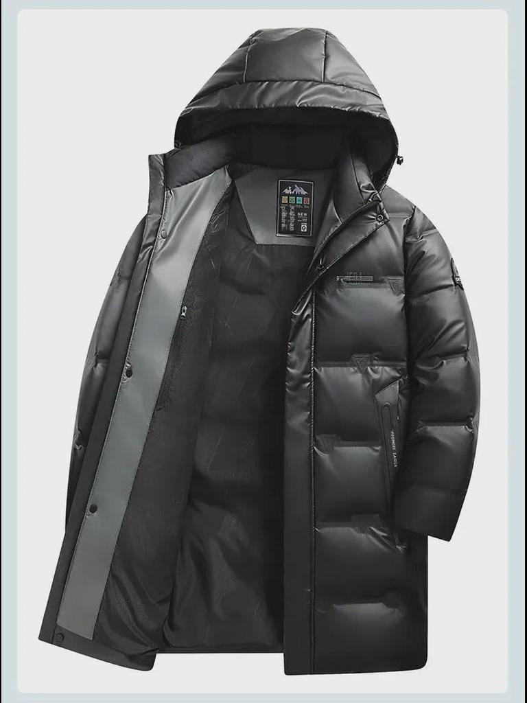 Мужская зимняя куртка средней длины с капюшоном на белом утином пуху 2024 года