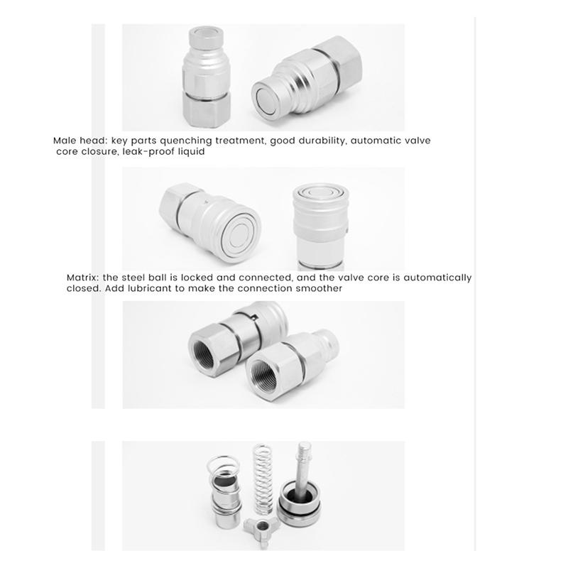 A96I-1/2Inch NPT Hydraulic Coupler Skid Steer Bobcat Flat Face Quick Connect Couplings With 4PCS Dust Cap