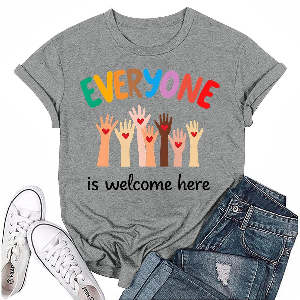 Взрослые Повседневные Ежедневные Круглый вырез с принтом Короткие рукава Футболка Топ с буквами